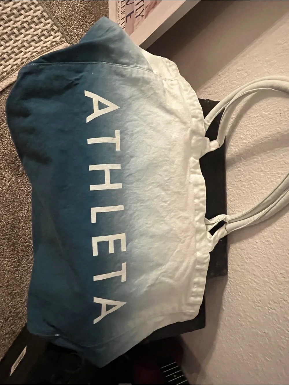 Athleta White to Teal Ombre Canvas Tote